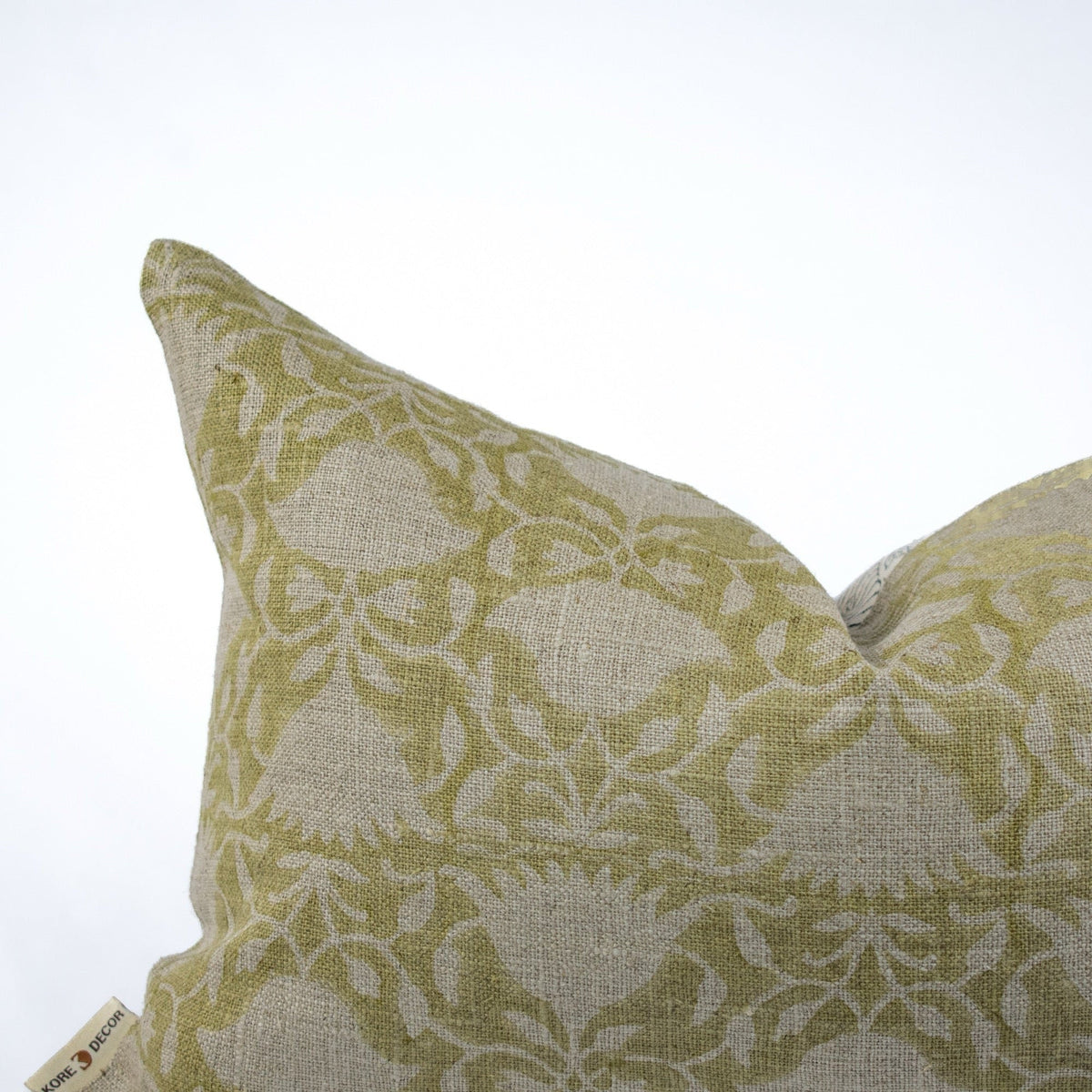 Linen Cover, Indian Blockprinted Style, Printed Cotton Back, Boho Floral Pillow, Handmade Accent Decor For New House - AHILYA MINT OL