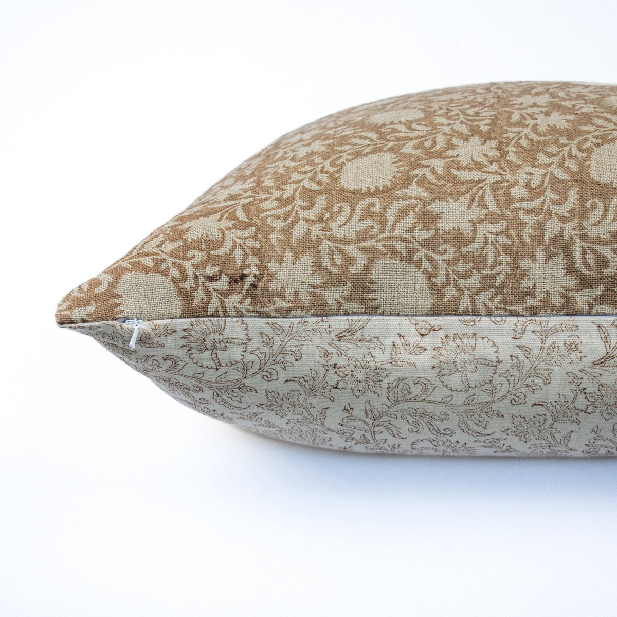Block Print Pillow Cover, Floral Indian Linen Lumbar, Handmade