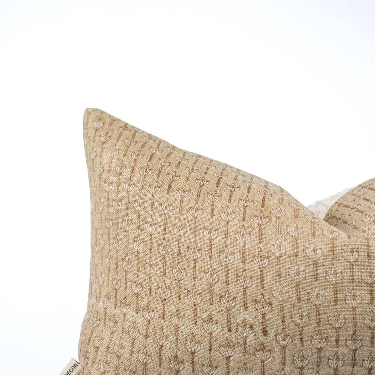 Neutral Throw Pillowcase, Blocked Indian Fabric, Floral Linen-Cotton Cushion For Cozy Boho Decor, New House Gift Ideas - ANANDI STUCCO