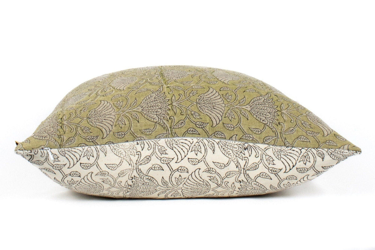 Cuscino in lino neutro, stampe a blocchi indiani, federa lombare di design, accento rustico farmhouse, regalo perfetto per la mamma - AHILYA MINT