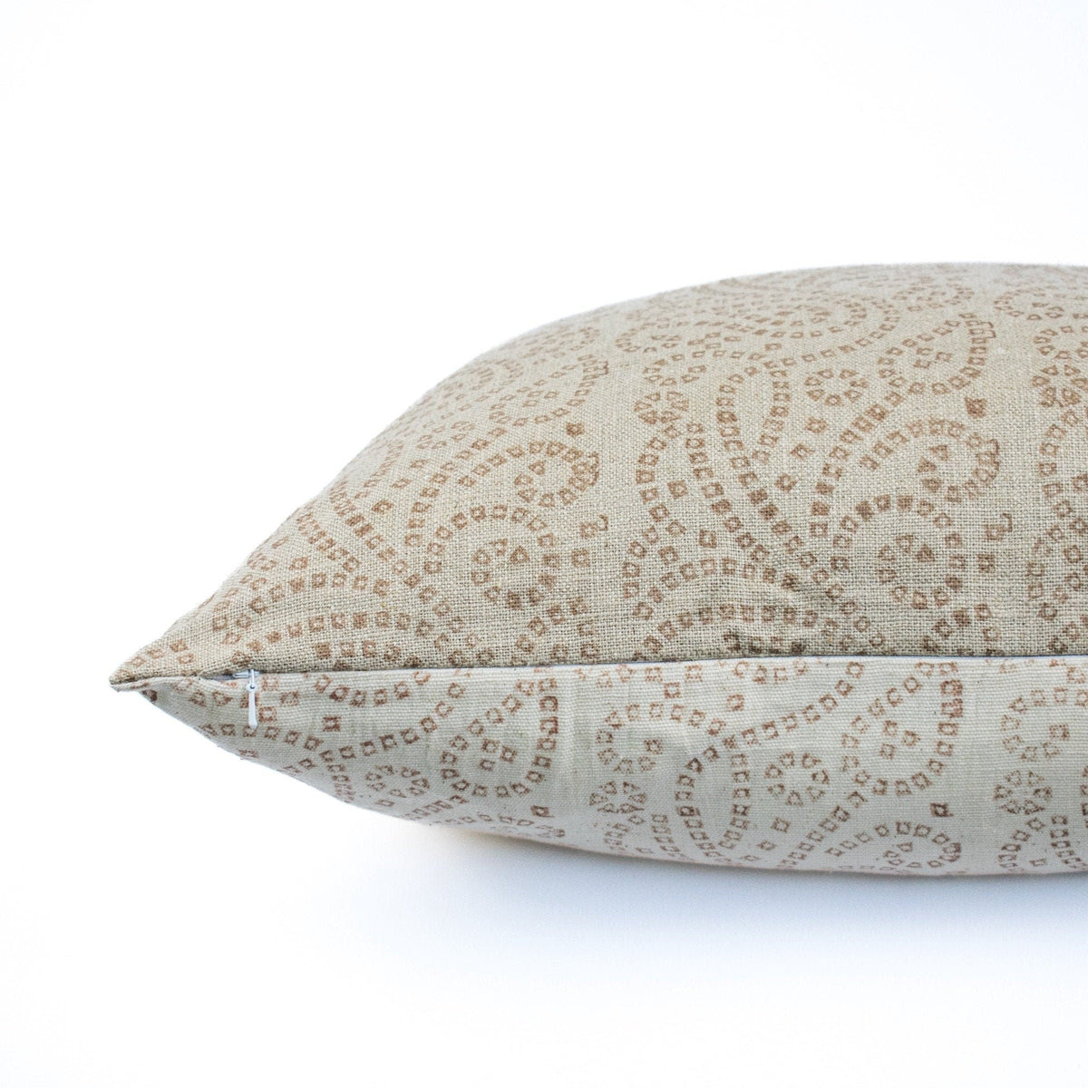 Indian Throw Pillows, Floral Linen-Backed Cushion, Blockprinted In Earthy Tones, Handmade Home Decor For New House - TULJA STUCCO BL