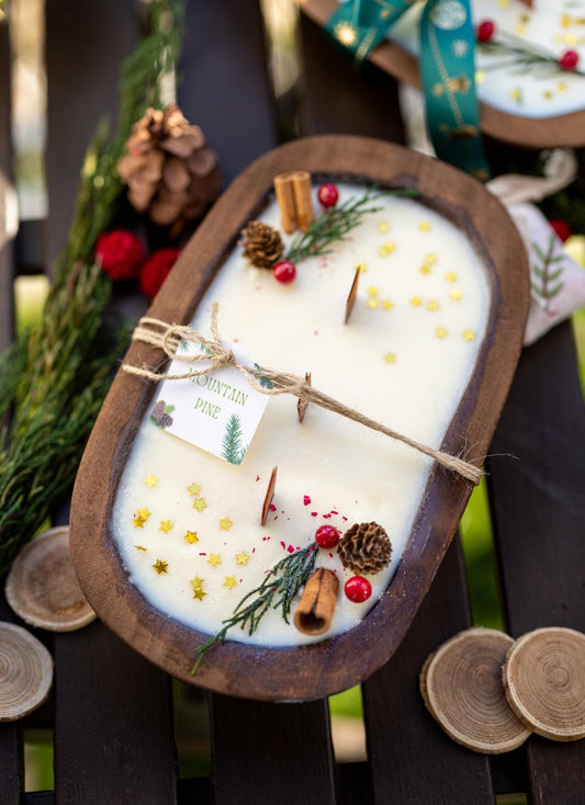 Bougie artisanale en bois en forme de bol – Décoration style ferme, cire de soja parfumée