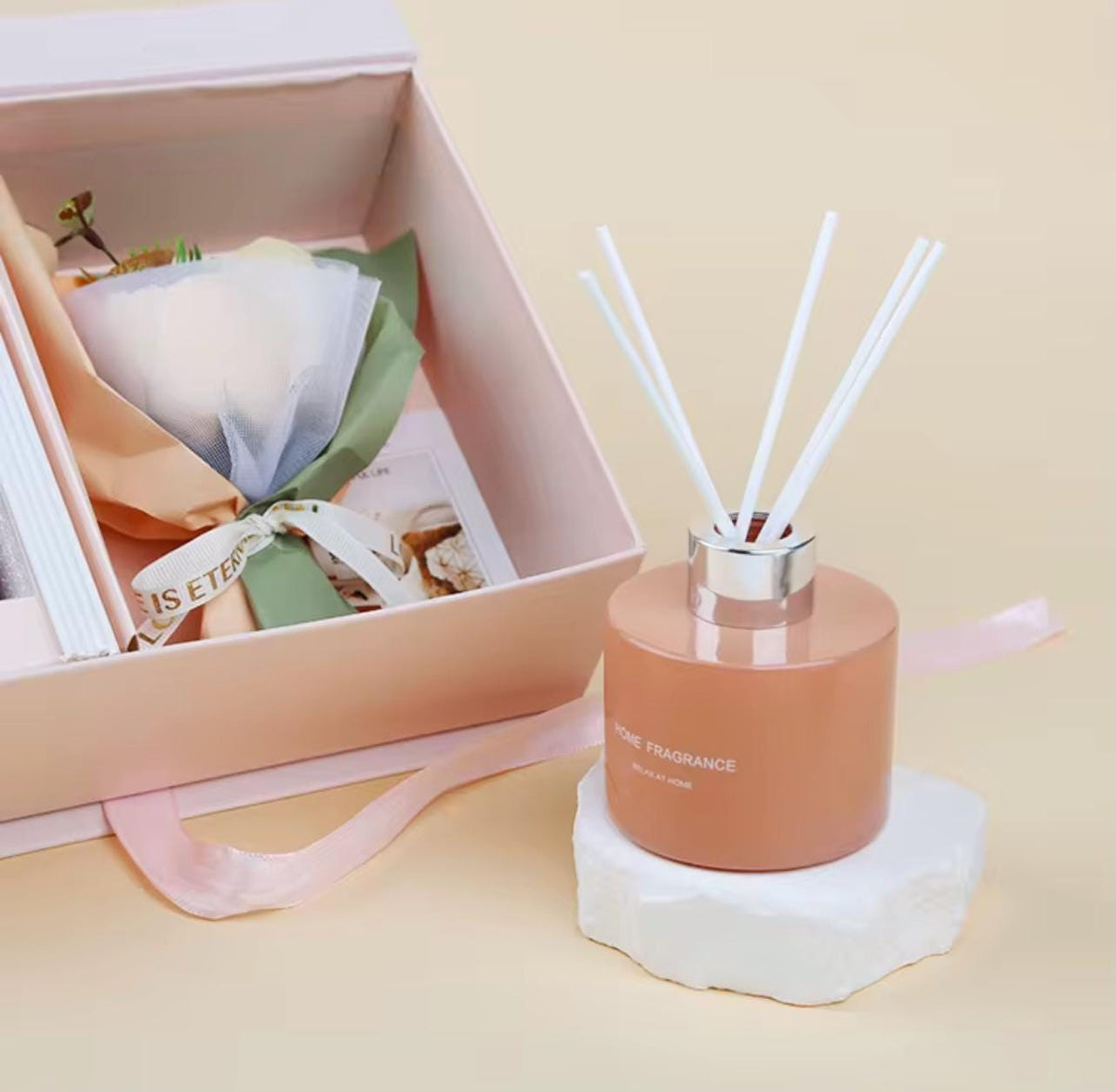 New Luxury Gift Set for Woman / Rose Flower Scented Reed Diffusers Set /Self care gift box for her