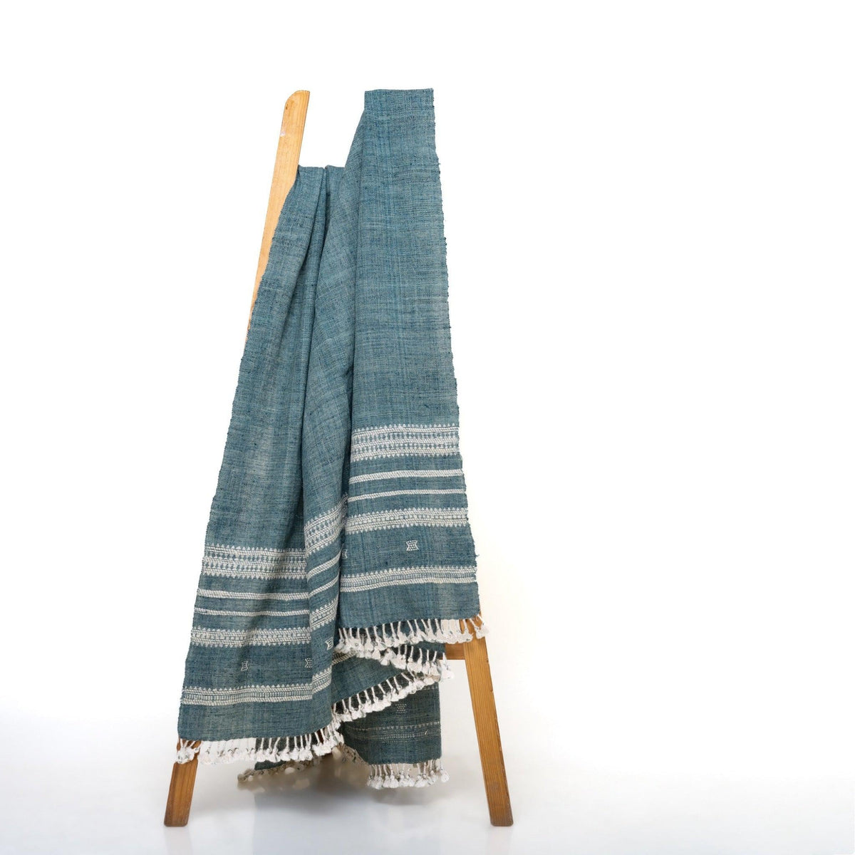 Vibrant Teal Indian Wool Throw Blanket, Handwoven Sofa Coverlet with Boho Reading Accent - NEELAM