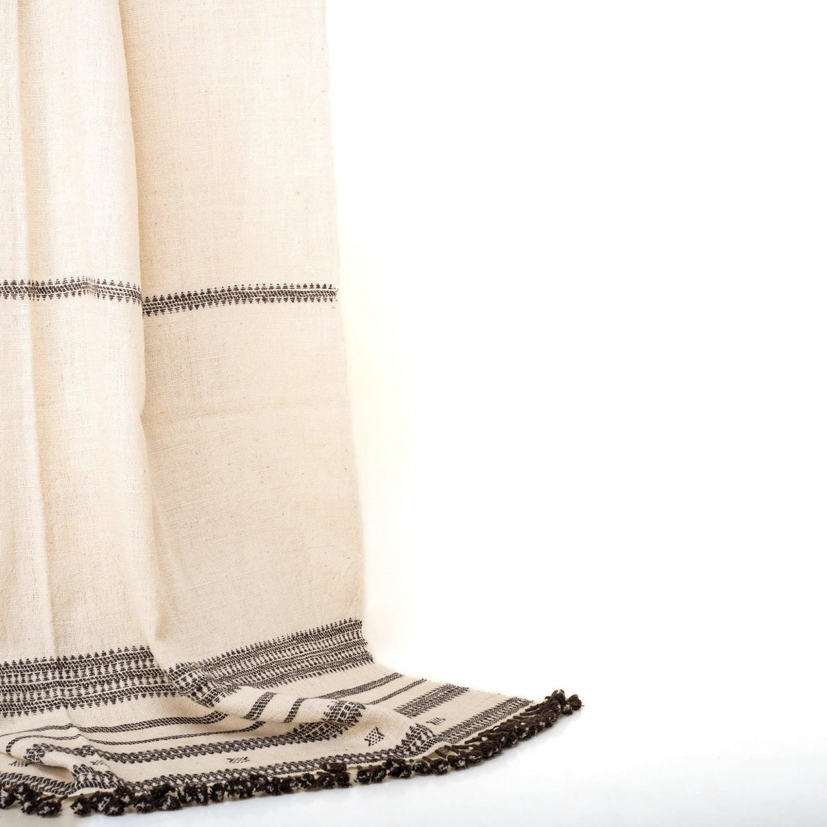 White Indian Wool Throw Blanket, Handwoven Bed Coverlet with Peaceful Reading Chair Accent - VAJRA