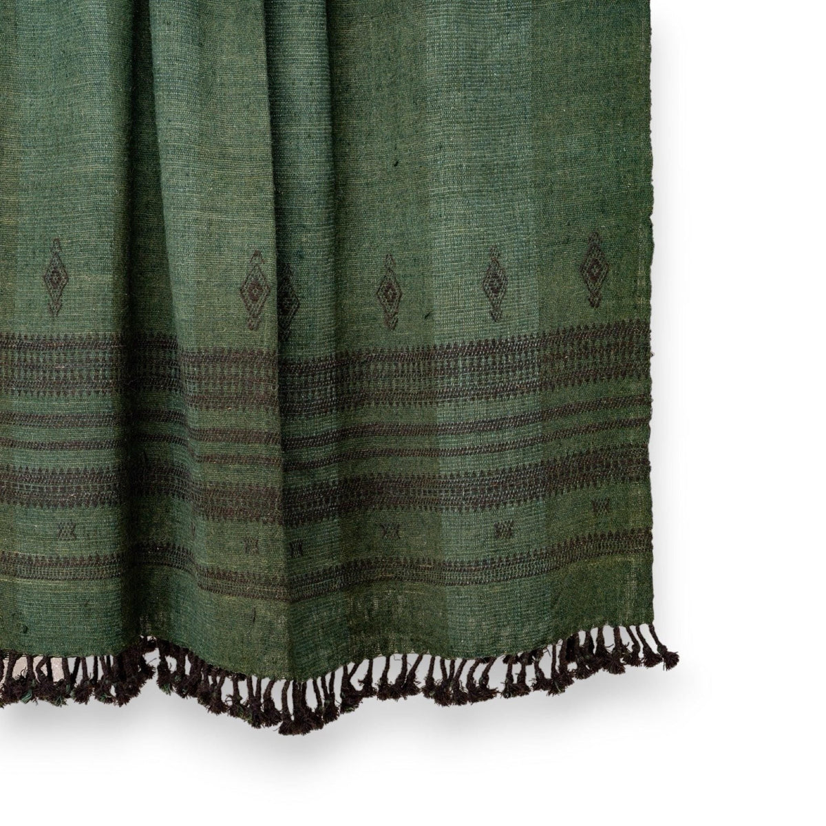 Deep Green Indian Wool Throw Blanket, Handwoven Sofa Coverlet with Cozy Reading Nook Accent - BASIL