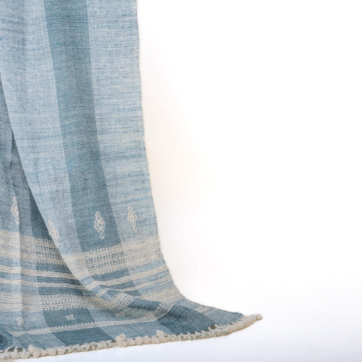 Teal Blue Indian Wool Throw Blanket, Handwoven Sofa Coverlet with Striped Foot-of-Bed Layer - IRIS