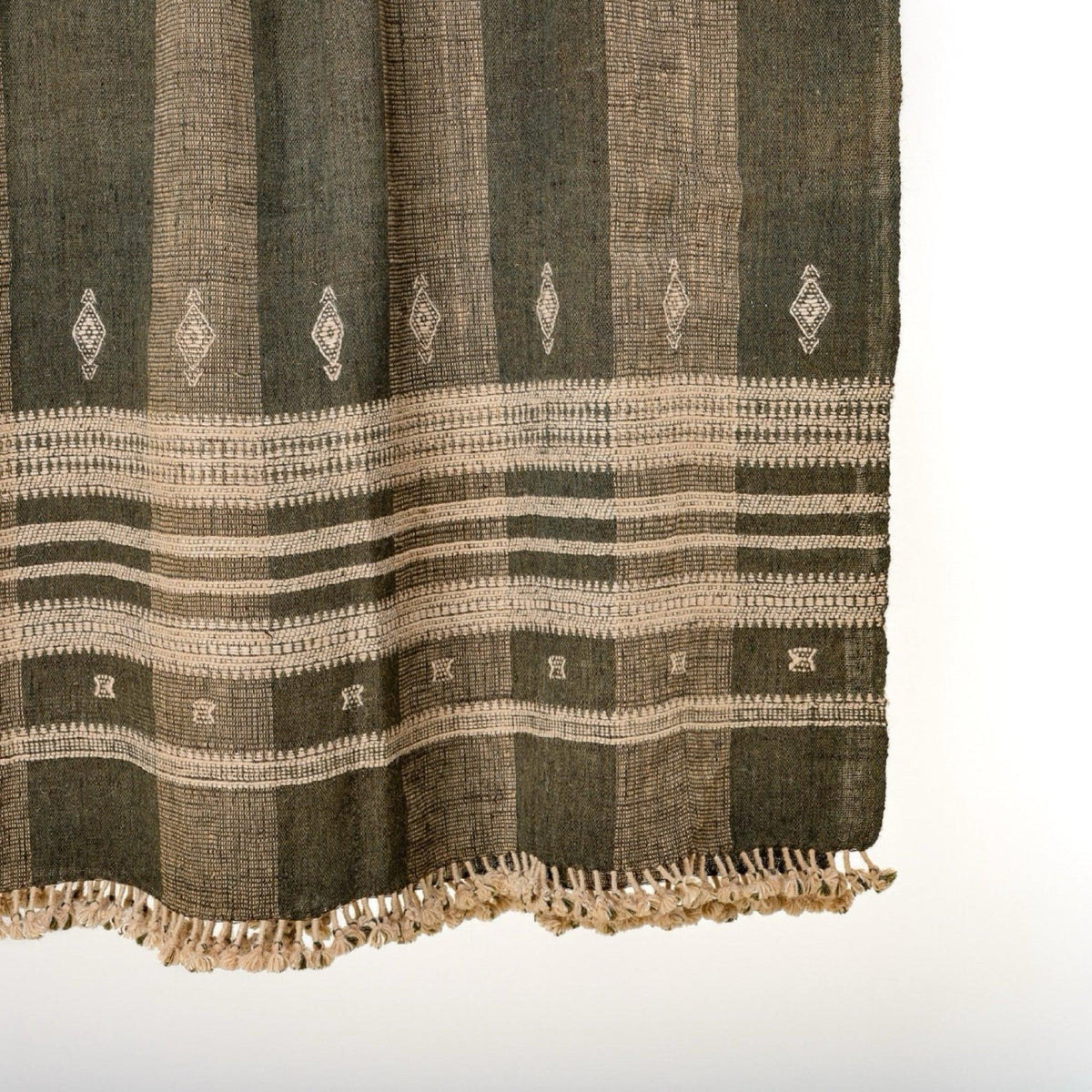 Olive Brown Indian Wool Throw Blanket, Handwoven Sofa Coverlet with Organic Bedroom Accent - ZARAA