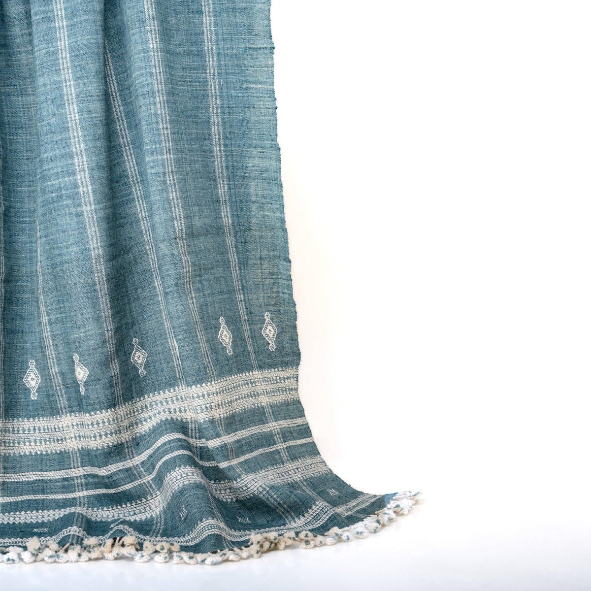 Teal Blue Indian Wool Throw Blanket, Handwoven Couch Coverlet with Geometric Bedroom Layer - TOPAS