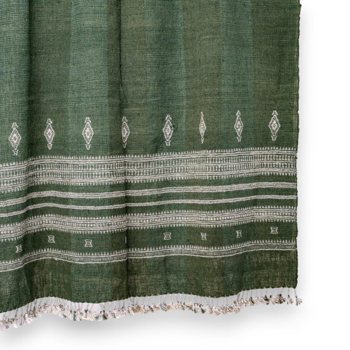 Forest Green Indian Wool Throw Blanket, Handwoven Couch Coverlet with Earthy Bedroom Accent - ERICA