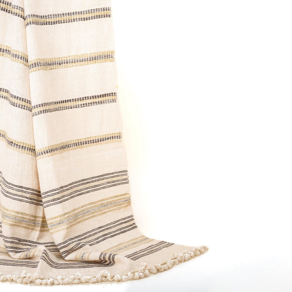 White Striped Indian Wool Throw Blanket, Handwoven Sofa Coverlet with Clean Bedroom Accent - MARBLE