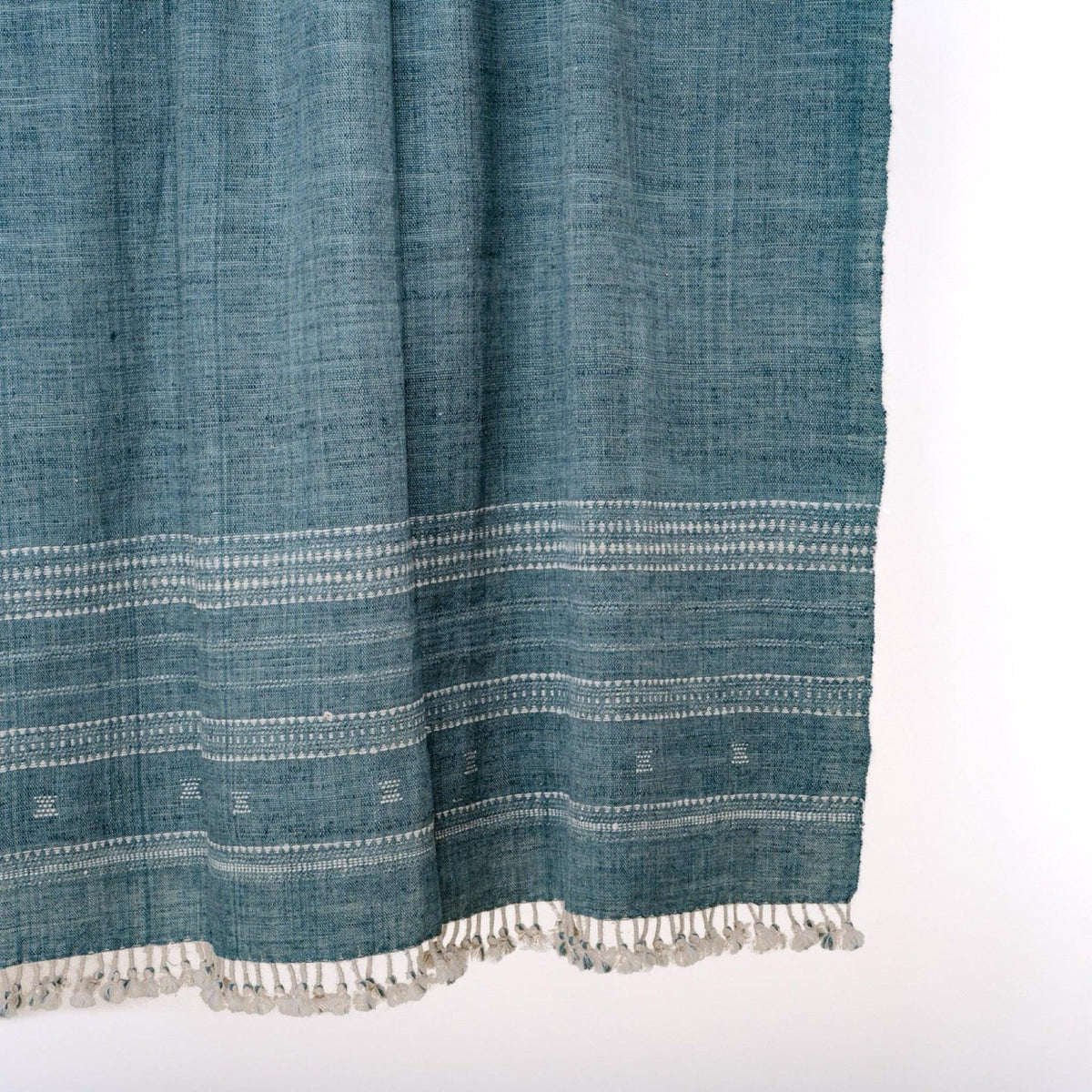 Vibrant Teal Indian Wool Throw Blanket, Handwoven Sofa Coverlet with Boho Reading Accent - NEELAM