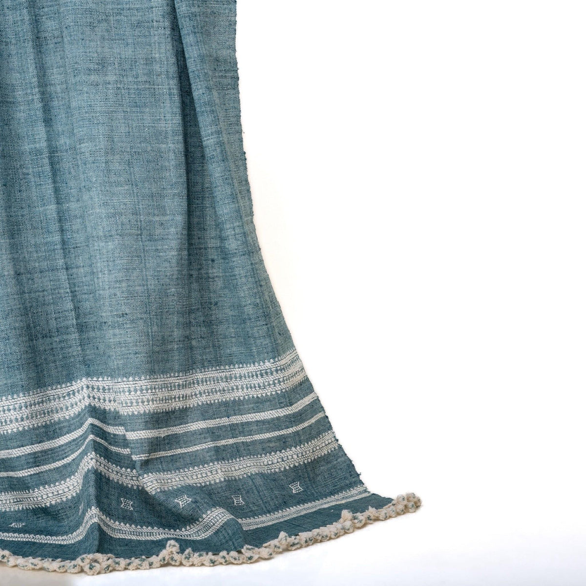 Vibrant Teal Indian Wool Throw Blanket, Handwoven Sofa Coverlet with Boho Reading Accent - NEELAM