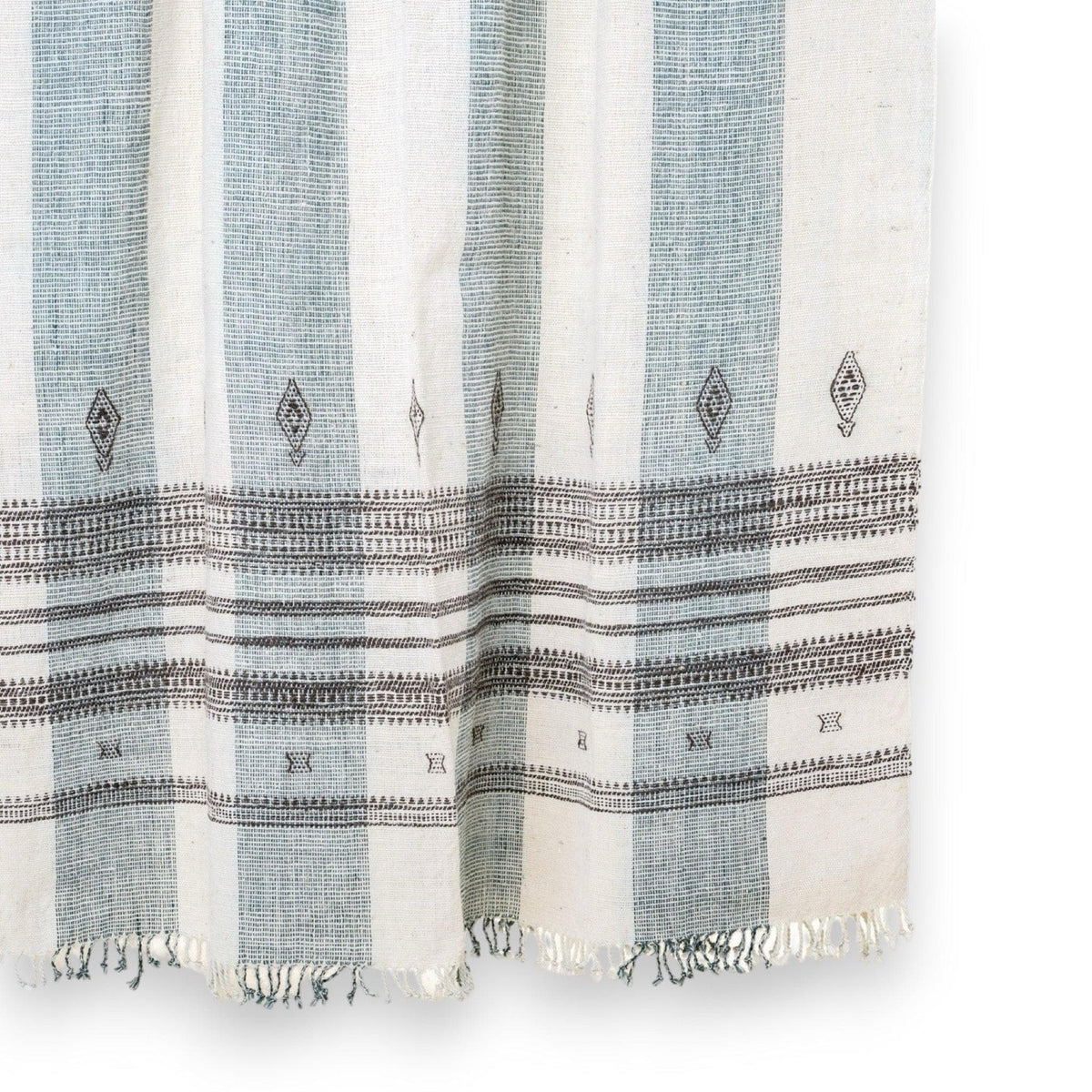 White Striped Indian Wool Throw Blanket, Handwoven Sofa Coverlet with Airy Bedroom Layer - MAGNOLIA