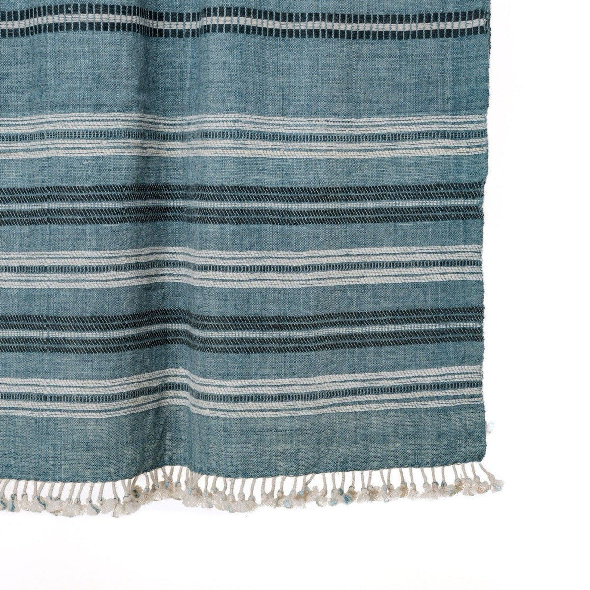 Teal Blue Striped Indian Wool Throw Blanket, Handwoven Couch Coverlet with Bed Accent - SAPPHIRE