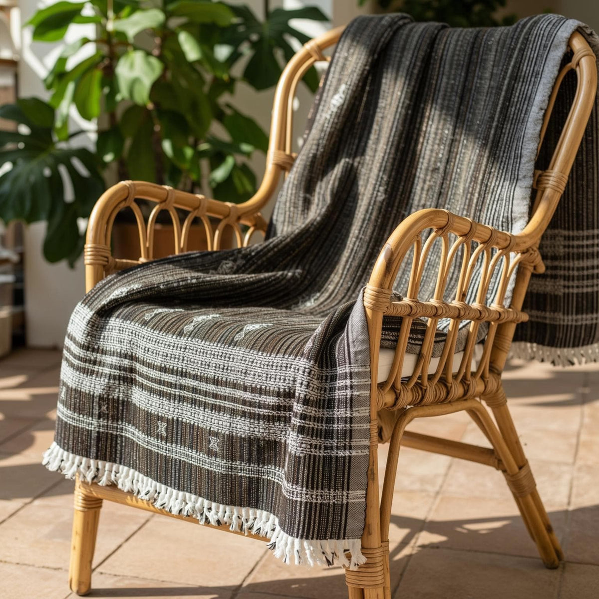 Brown Indian Wool Throw Blanket, Handwoven Sofa Coverlet with Lodge Reading Chair Layer - SPINEL