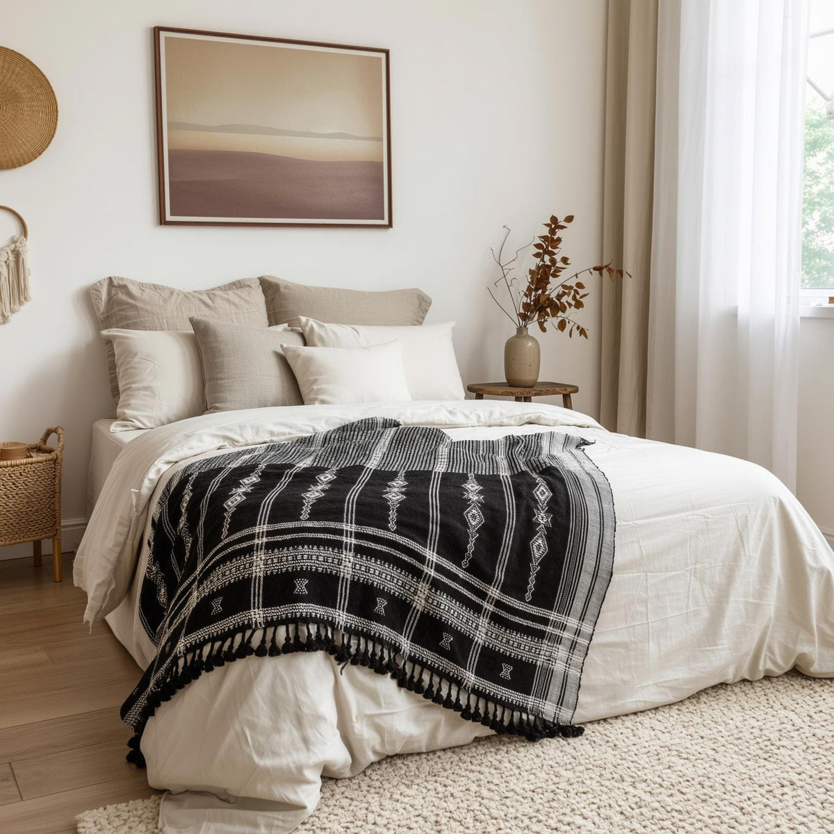 Brown Indian Wool Throw Blanket, Handwoven Couch Coverlet with Rustic Reading Chair Layer - CITRINE