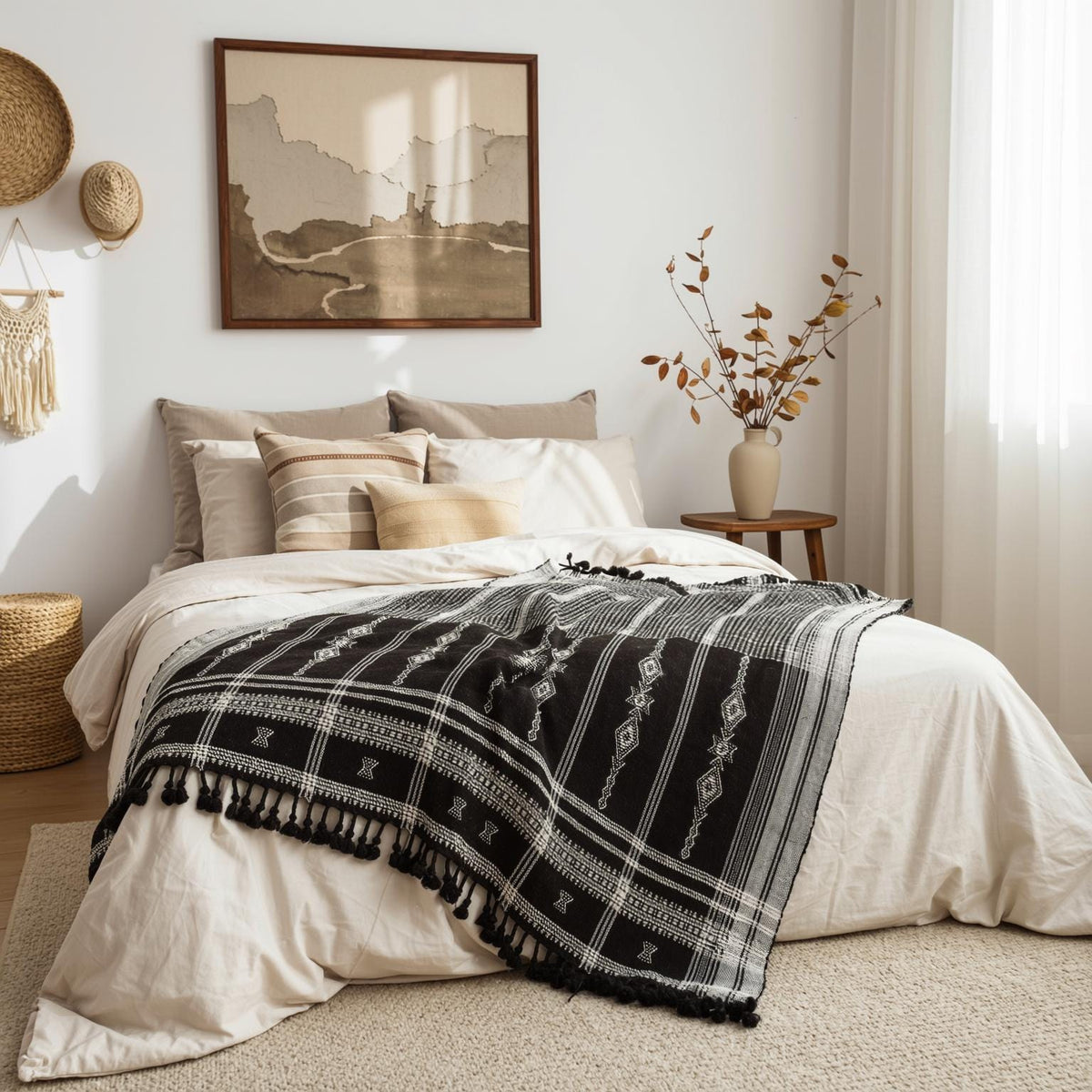 Brown Indian Wool Throw Blanket, Handwoven Couch Coverlet with Rustic Reading Chair Layer - CITRINE