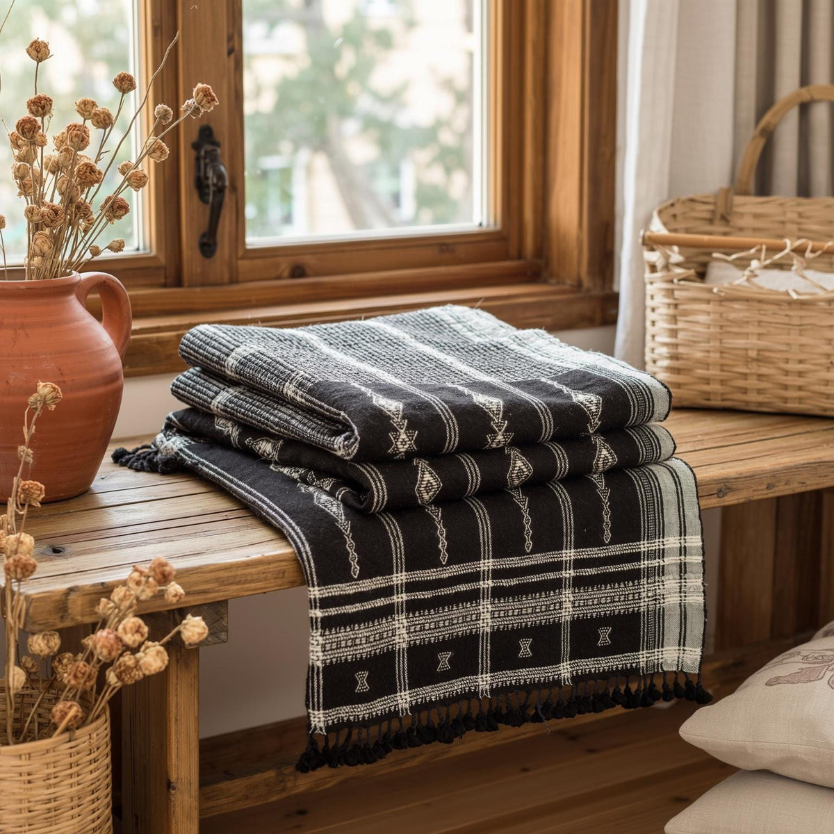 Brown Indian Wool Throw Blanket, Handwoven Couch Coverlet with Rustic Reading Chair Layer - CITRINE