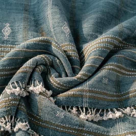 Jeté de lit en laine indienne bleu sarcelle, couvre-canapé tissé à la main avec accent bohème pour fauteuil de lecture - LAPIS