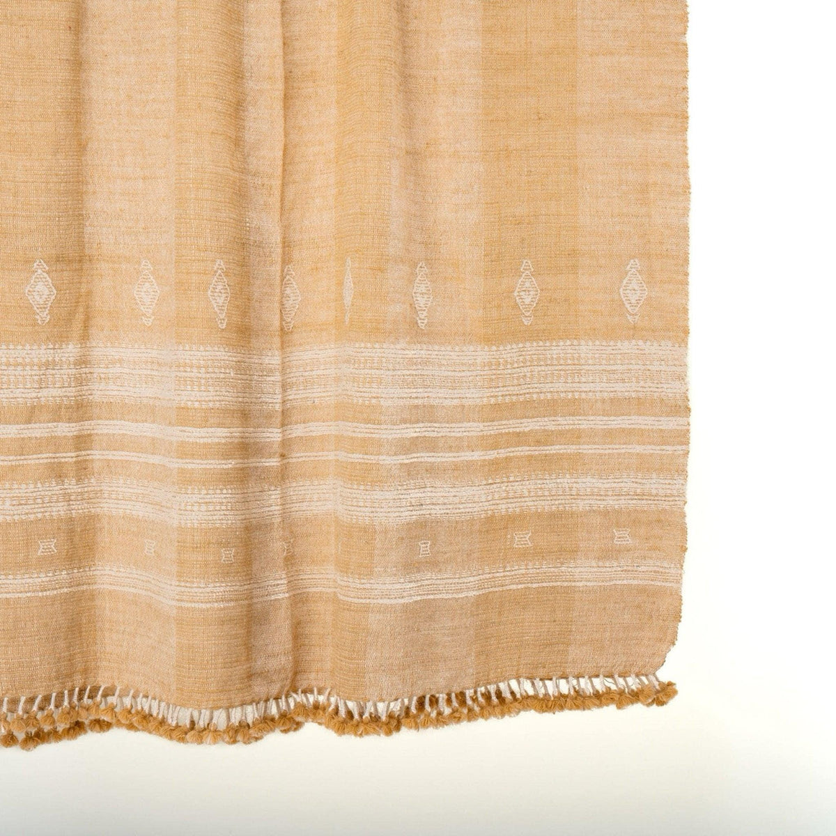 Orange Tan Indian Wool Throw Blanket, Handwoven Sofa Coverlet with Boho Bedroom Layer - MARIGOLD