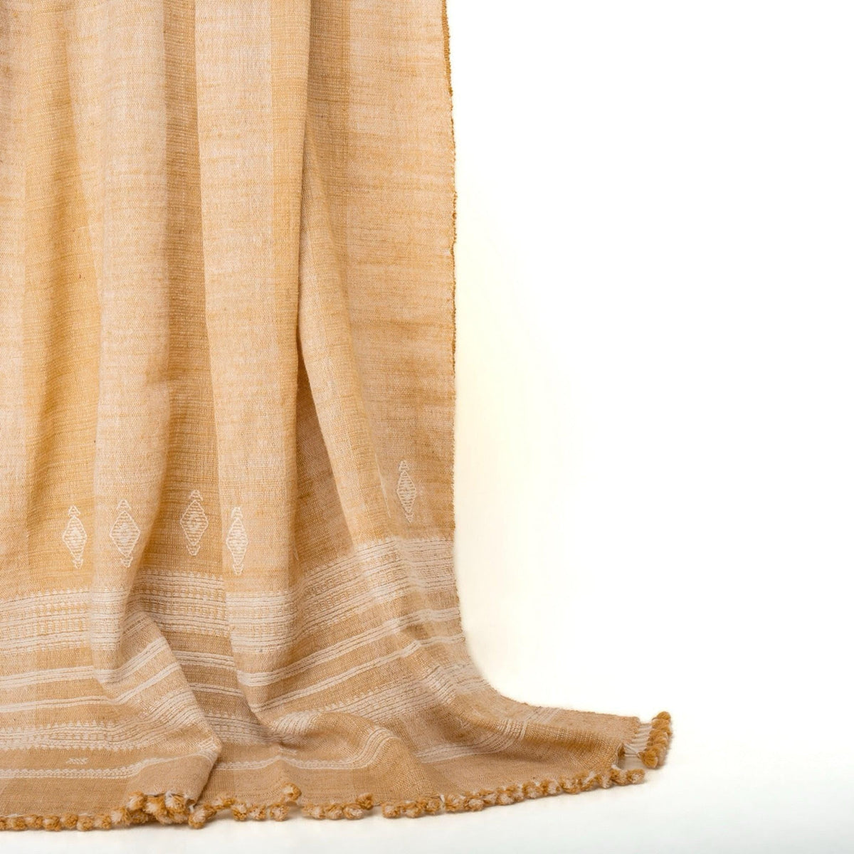 Orange Tan Indian Wool Throw Blanket, Handwoven Sofa Coverlet with Boho Bedroom Layer - MARIGOLD