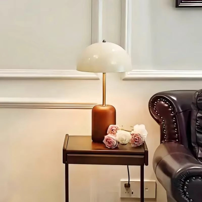 Modern Dome Metal & Wood Table Lamp | Minimalist Bedside Light