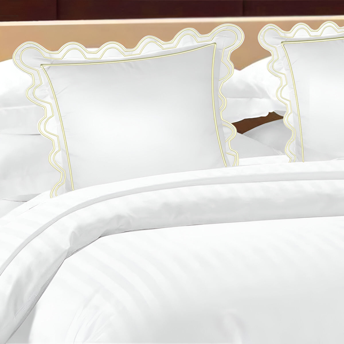 Parure de lit en coton, 400 fils, forme en U avec broderies festonnées