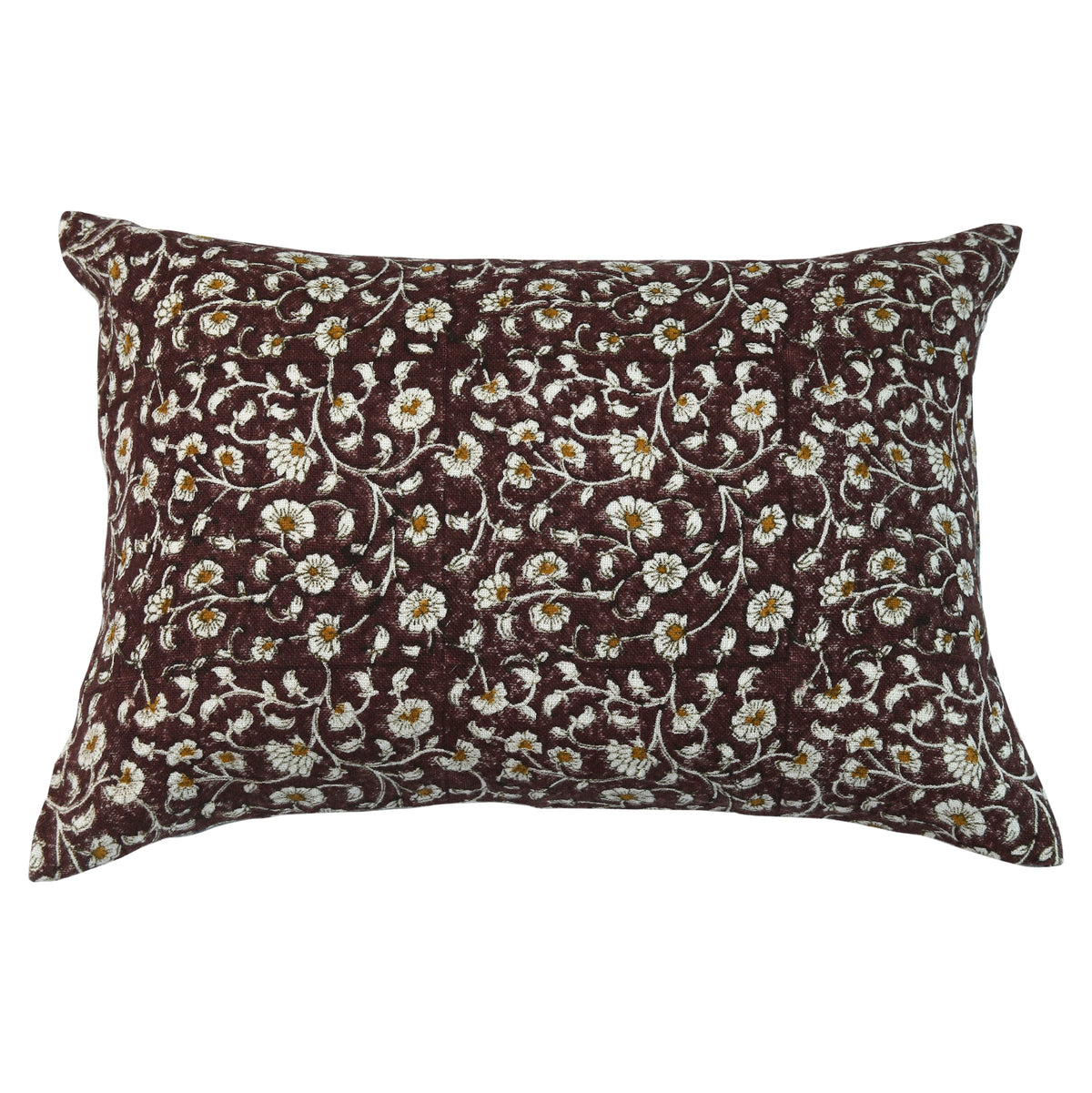 Housse de coussin décoratif en lin à motif floral Inaya, rubis sur blanc