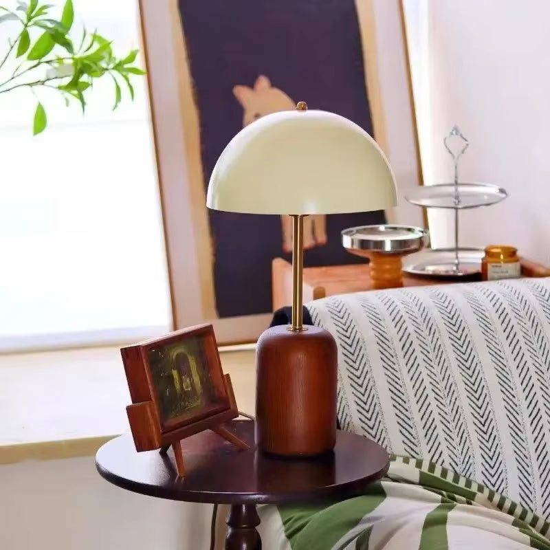 Modern Dome Metal & Wood Table Lamp | Minimalist Bedside Light