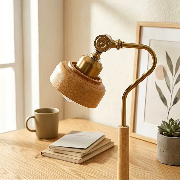 Modern Wood Articulated Desk Lamp | Vintage Brass Swing Arm Reading Light