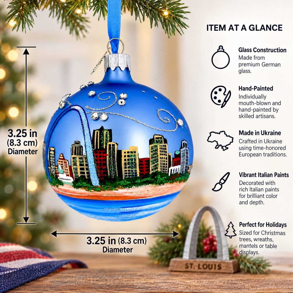 Gateway Arch, St. Louis, Missouri Glass Christmas Ornament