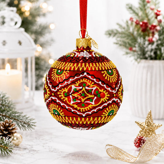 Ornement de Noël en verre en forme d'œuf ukrainien géométrique rouge 8 cm