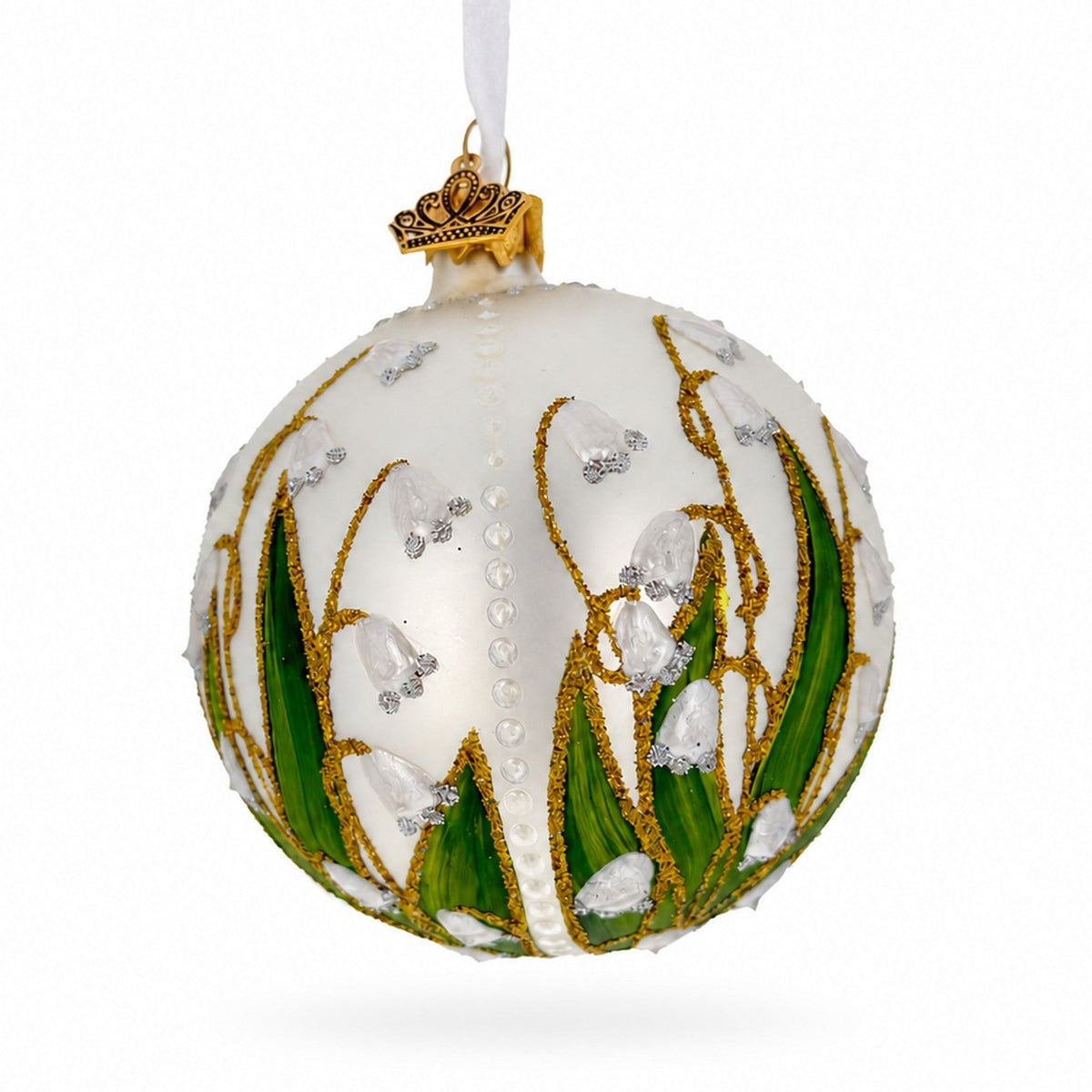Lily of the Valley on Silver Glass Ball Christmas Ornament