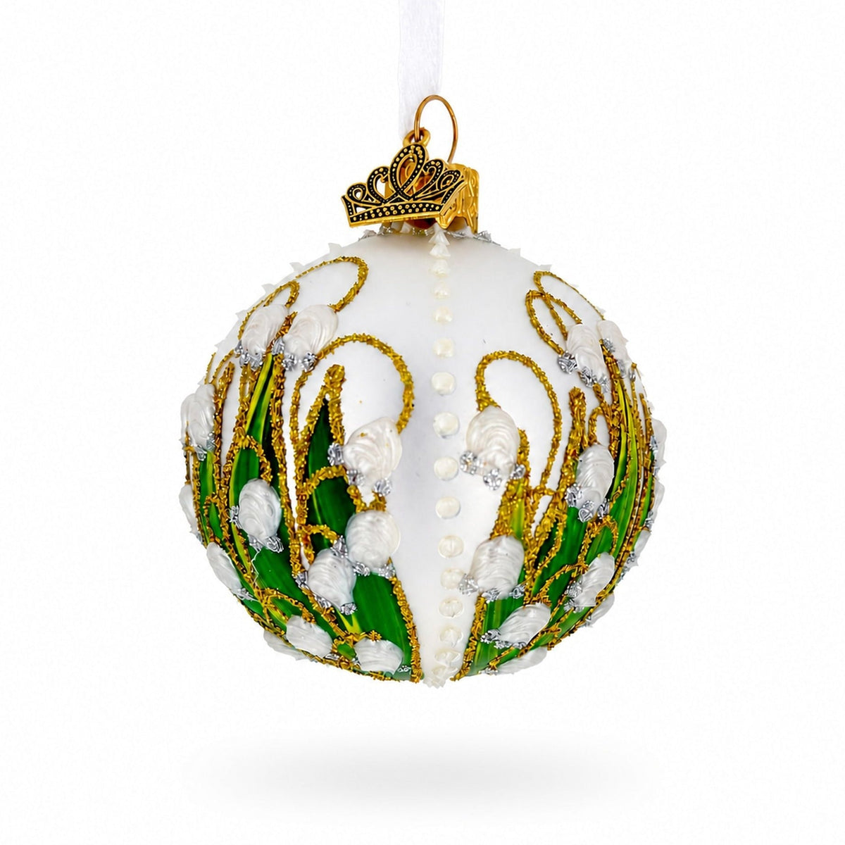 Lily of the Valley on Silver Glass Ball Christmas Ornament