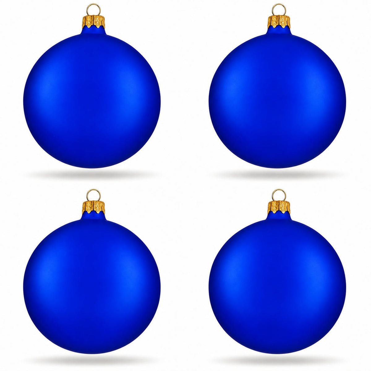 Set of 4 Thick Blue Glass Ball Christmas Ornaments 4 Inches (004)
