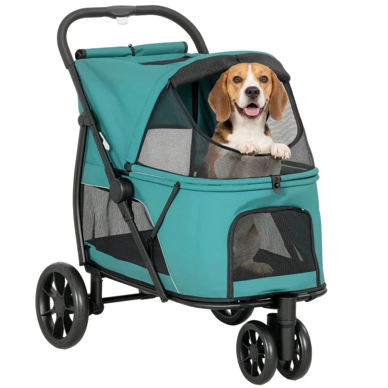 Passeggino per animali a 3 ruote con chiusura rapida a scatto, finestra in rete, cuscino lavabile, per cani di taglia media