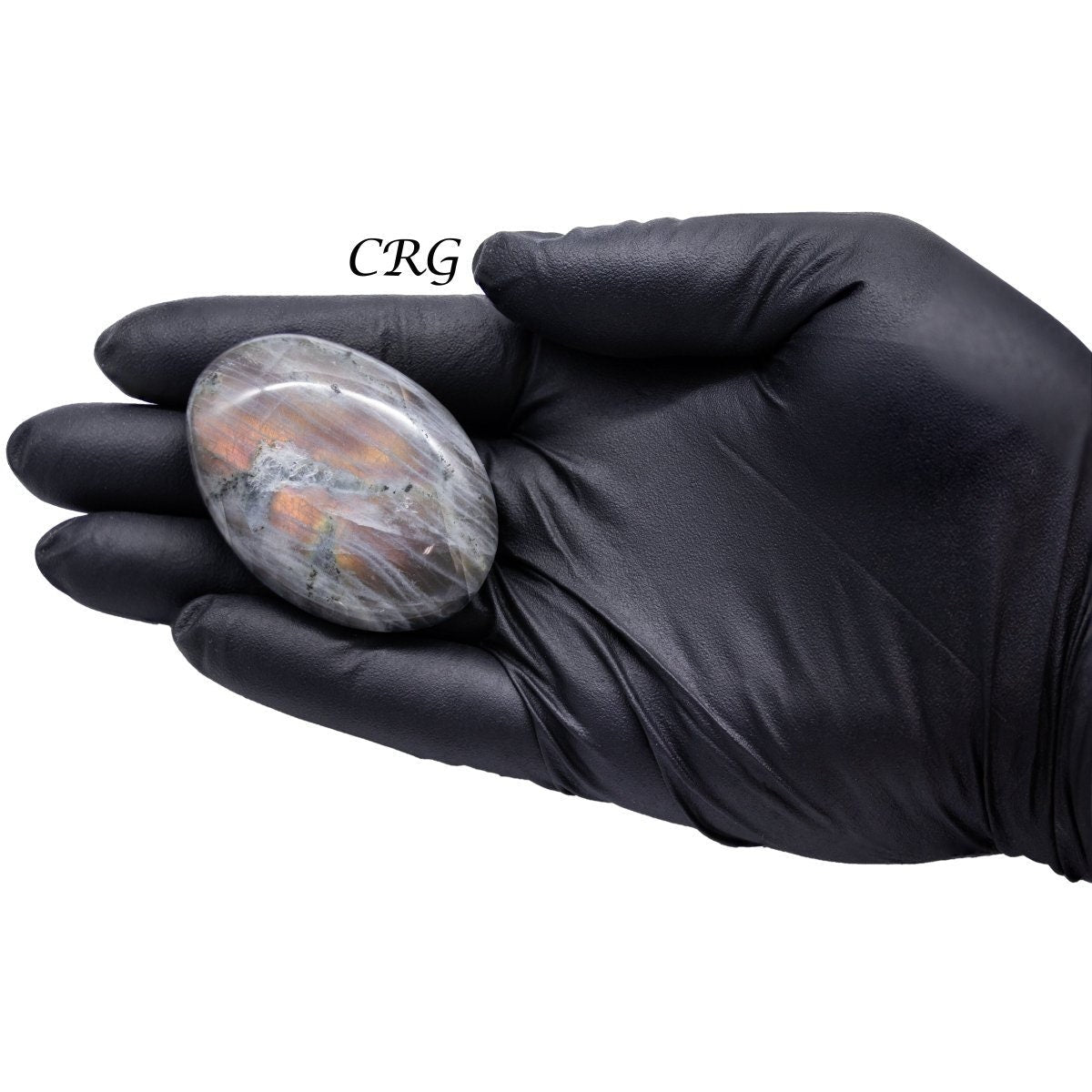 Pietre piatte (palm stones) burattate in labradorite con riflessi lavanda, dimensioni da 35 a 65 mm