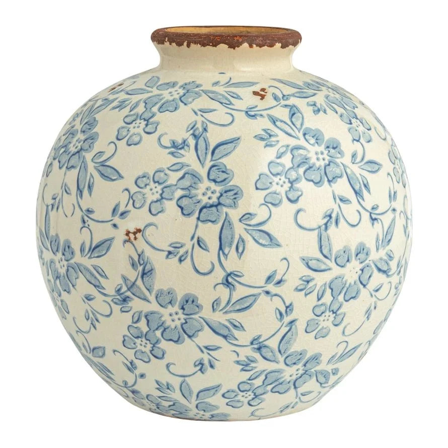 Vase en faïence à décor floral terracotta Lainey