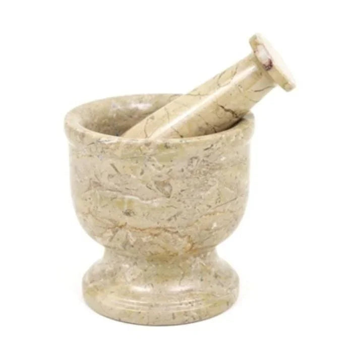 Grand mortier et pilon en marbre | Marbre beige Sahara