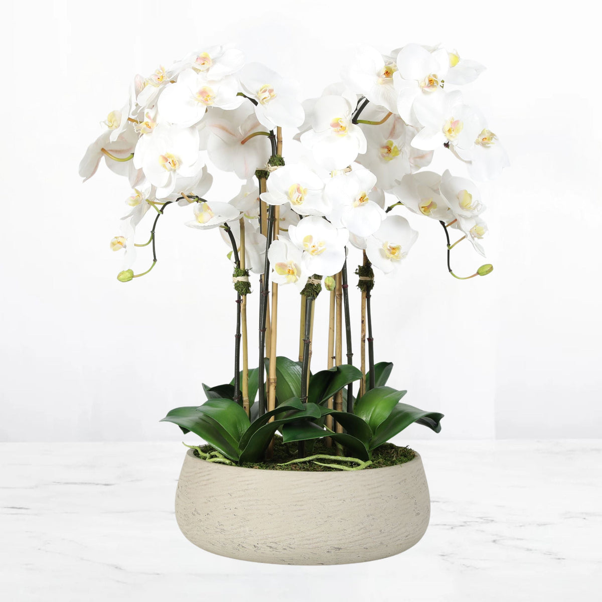 Centrotavola con orchidea artificiale in vaso beige - 71 cm