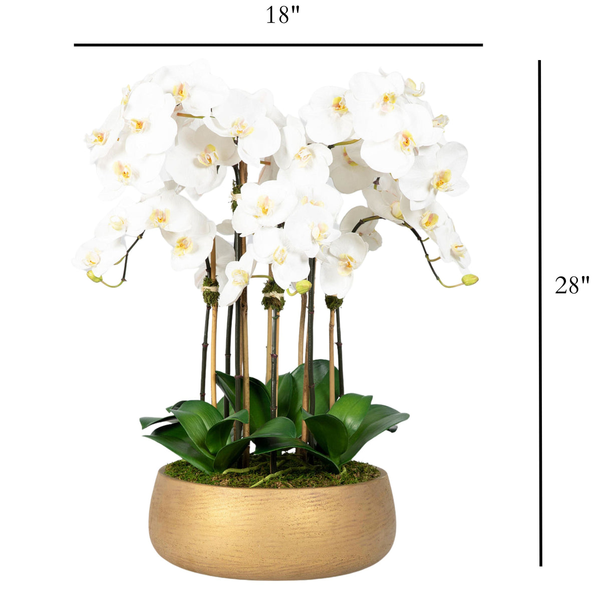 Composizione di orchidee finte in vaso color oro opaco
