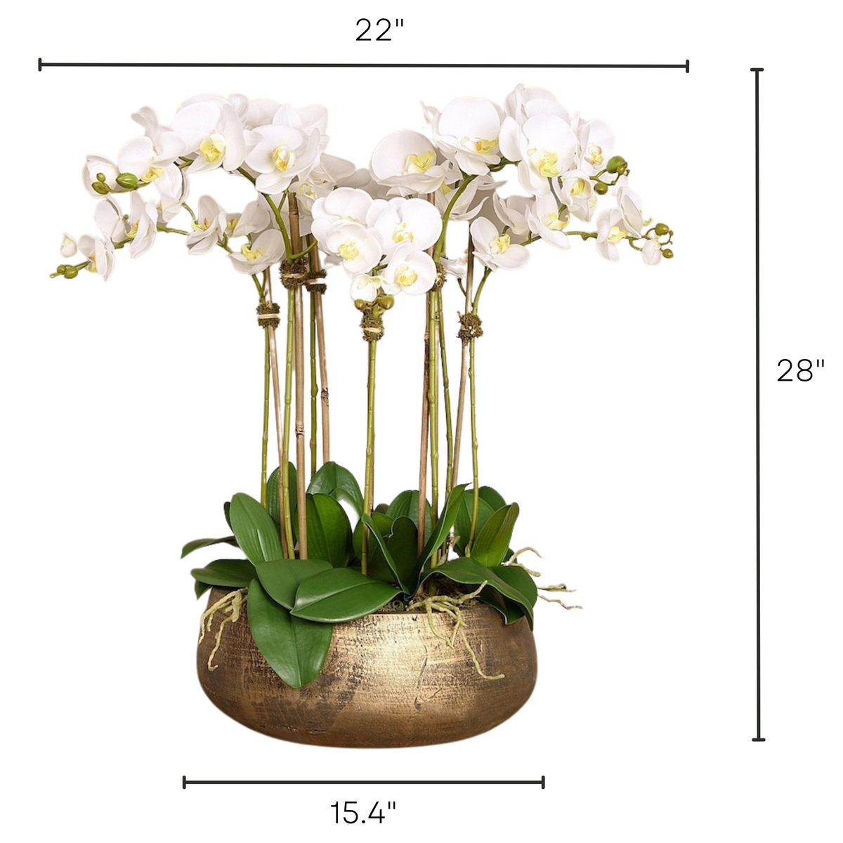 Composizione di orchidea bianca artificiale in vaso color oro opaco