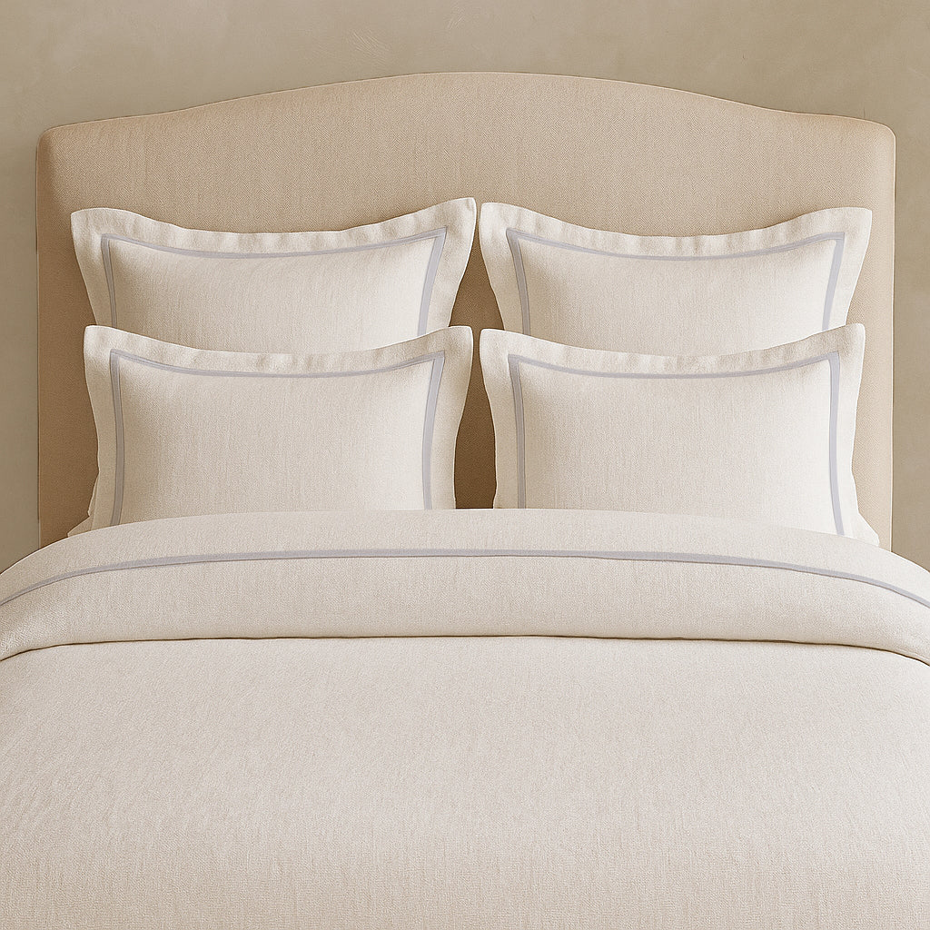 Set copripiumino in lino con bordo a cornice