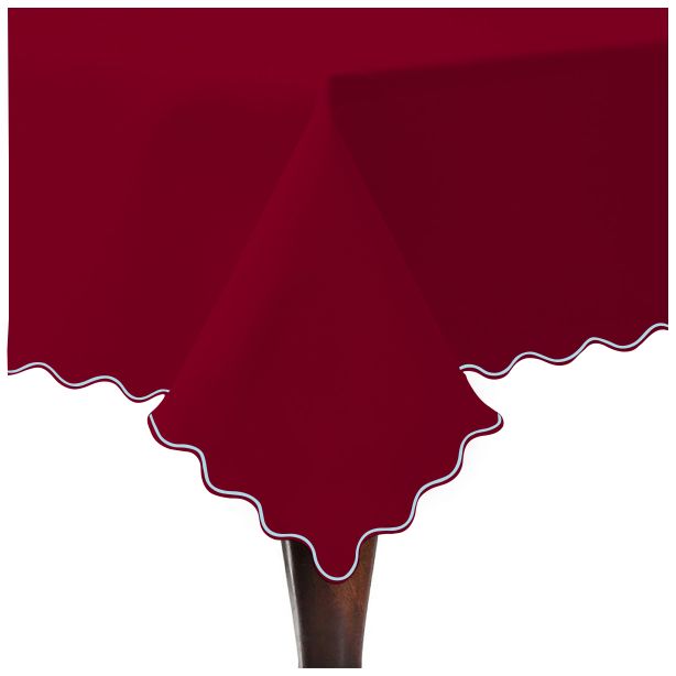 Tovaglia in cotone satinato tinta unita con ricamo a smerlo - Bordeaux