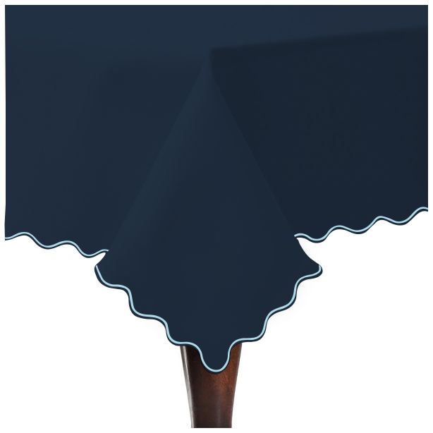 Tovaglia in cotone satinato tinta unita con ricamo a smerlo - Blu navy