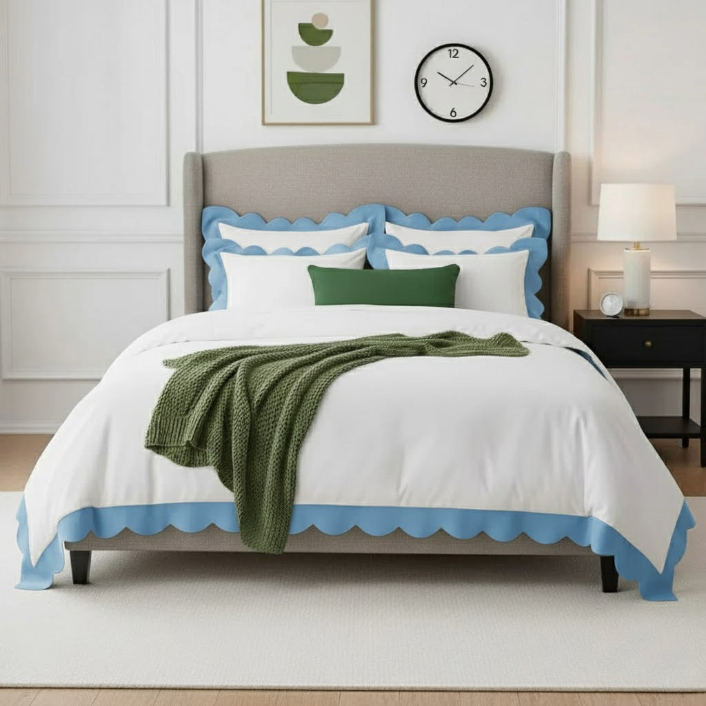 Parure de lit en coton à broderies appliquées ondulées