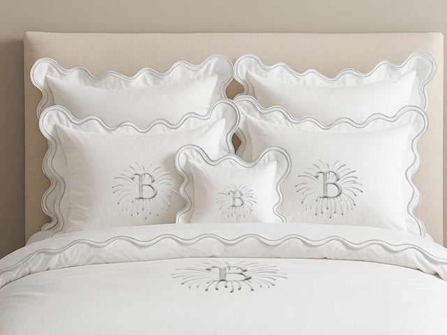 Housse de couette luxueuse en coton à monogramme et double feston