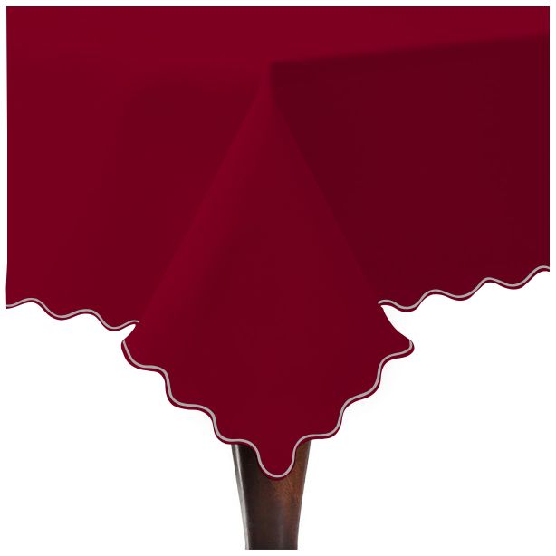 Tovaglia in cotone satinato tinta unita con ricamo a smerlo - Bordeaux