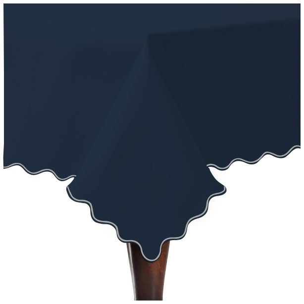 Tovaglia in cotone satinato tinta unita con ricamo a smerlo - Blu navy